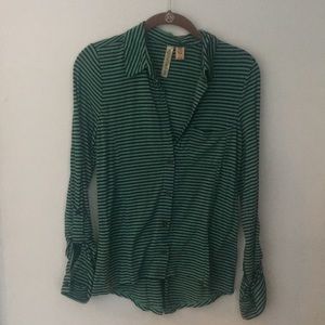 Green and navy stripped button down. Size s.
